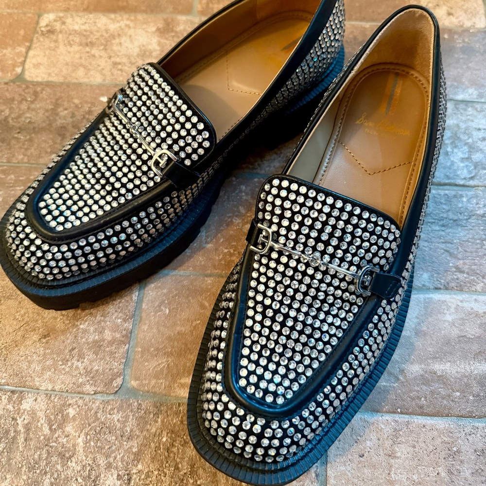 Sam Edelman Lars Glitz Black and Silver Rhinestone Embellished Loafers - Picture 3 of 9